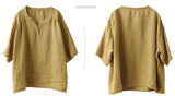 Retro Handmade Raw Linen V-Neck Temperament Shirt