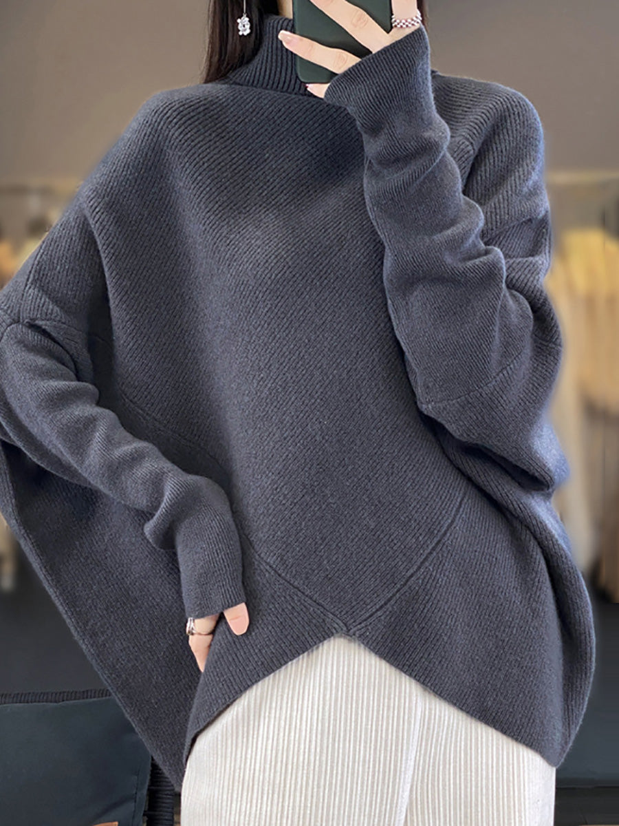 Women Winter Casual Warm Solid Turtleneck Sweater