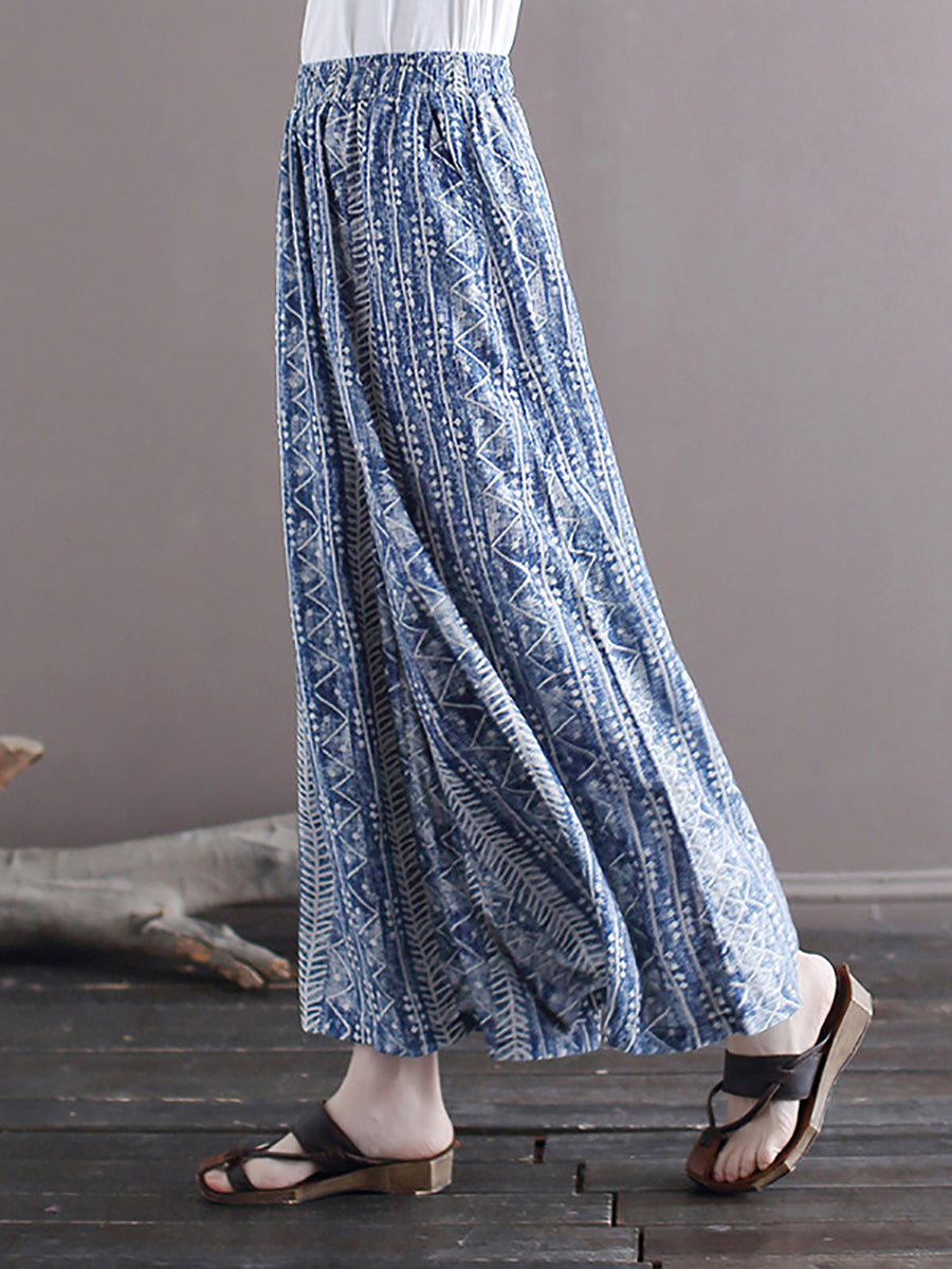 Women Summer Ethnic Batik Wide-leg Loose Pants