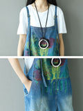 Women Summer Retro Splash-ink Pocket Loose Denim Jumpsuits