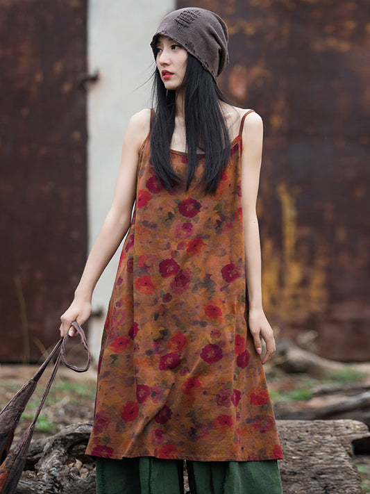 Robe gilet ample à fleurs rétro pour femmes, été