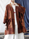 Women Autumn Ethnic Pocket Loose Print Loose Coat