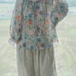 Chemise Ramie à manches bouffantes et cordon de serrage pour femmes, imprimé Floral Artsy