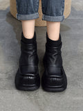 Women Retro Pure Leather Square-Toe Platform Boots