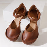 Women Retro Solid Soft Leather Buckle Shoes