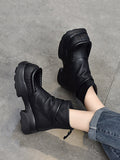 Women Retro Pure Leather Square-Toe Platform Boots