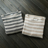 Striped Retro Literary Distressed Washed Loose Plus Size Dress