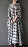 Striped Retro Literary Distressed Washed Loose Plus Size Dress