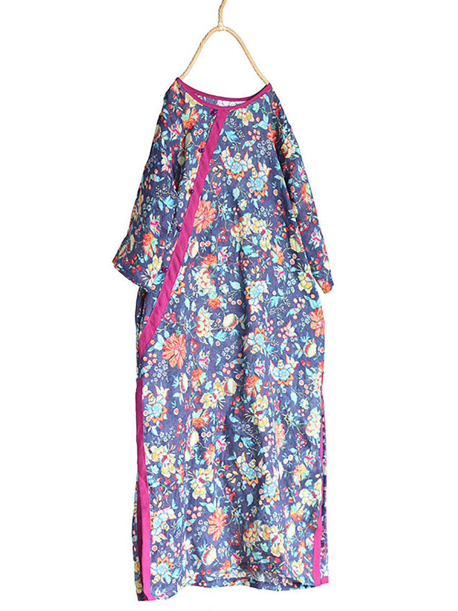 Robe d'été Vintage à fleurs pour femmes, ourlet fendu épissé de grenouille