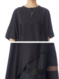 Women Casual Solid Drawstring Spliced Irregular Hem Shirt