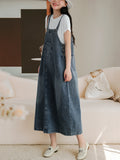 Women Summer Retro Washed Solid Spliced Denim Vest Dress