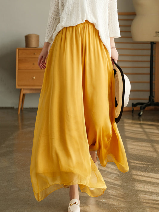 Women Summer Solid Dual-layer Wide-Leg Pants