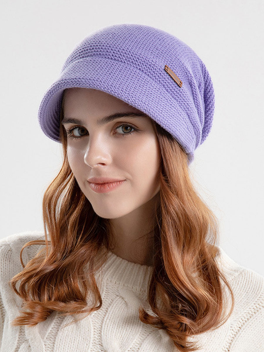 Chapeau tricoté décontracté à large bord pour femme, hiver