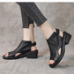Summer New Leather Retro Mid Heel Soft Sole Fish Mouth Casual Shoes