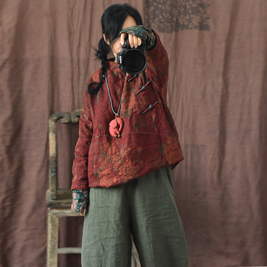 Manteau en lin épissé de fleurs ethniques pour femmes