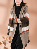 Women Winter Colorblock Knitted Warm Sweater Coat