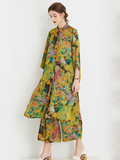 Plus Size Women Artsy Ornate Floral Button Loose Long Suits