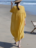 Women Summer Vintage Solid Pleat Dual-side Loose Dress