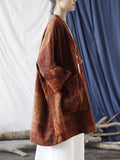 Women Autumn Ethnic Pocket Loose Print Loose Coat