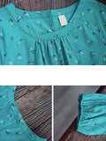 Women Summer Artsy Floral Pleat Pocket Loose Cotton Dress
