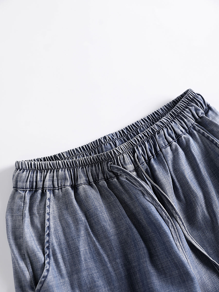 Women Summer Retro Solid Loose Wide-leg Pants