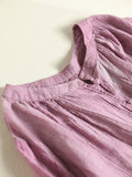 Women Summer Artsy Solid Drawstring Button Ramie Dress