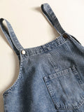 Women Summer Retro Washed Solid Spliced Denim Vest Dress