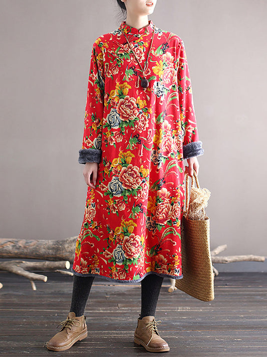Robe épaisse à imprimé Floral Vintage pour femmes, hiver