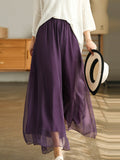 Women Summer Solid Dual-layer Wide-Leg Pants