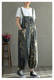Retro Nostalgic Loose One-piece Printed Hole Denim Overalls