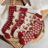 Women Winter Knitted Thick Warm Red Socks 2 Pairs