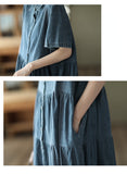 Vintage Lapel Cotton High Waist Stitching Slim Dress