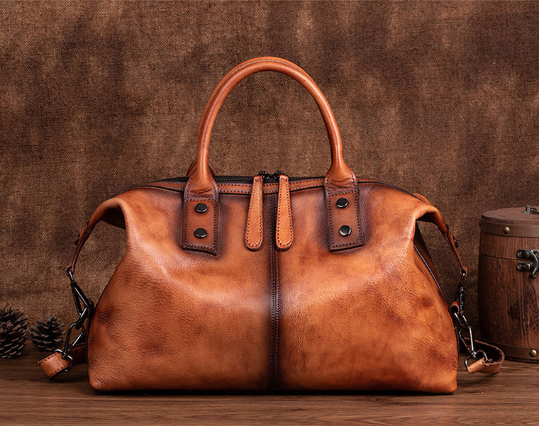 Vintage First Layer Leather Oversized Tote Bag