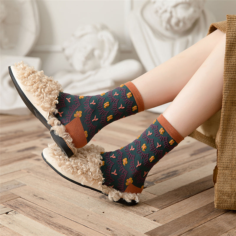 6 Pairs Women Japan Style Floral Jacquard Socks