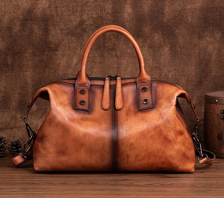 Vintage First Layer Leather Oversized Tote Bag