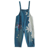 Printed Loose Thin Denim Overalls