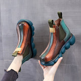 Women Winter Leather Color Block Martin Boots