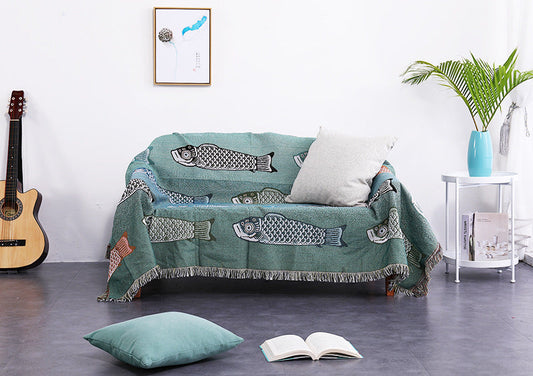 Couverture de poisson quatre saisons avec pompon, couverture de canapé en Polyester, couette 