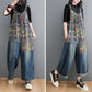 Large Size Loose Retro Casual Stitching Pattern Denim Overalls