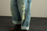 Oversized Frayed Light Suspender Jeans