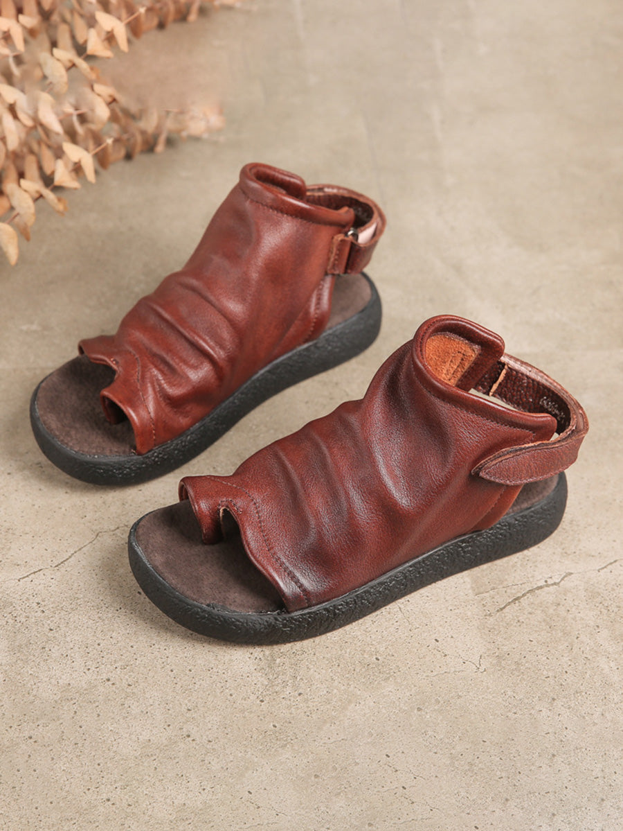 Sandales plates d'été en cuir pour femmes vintage