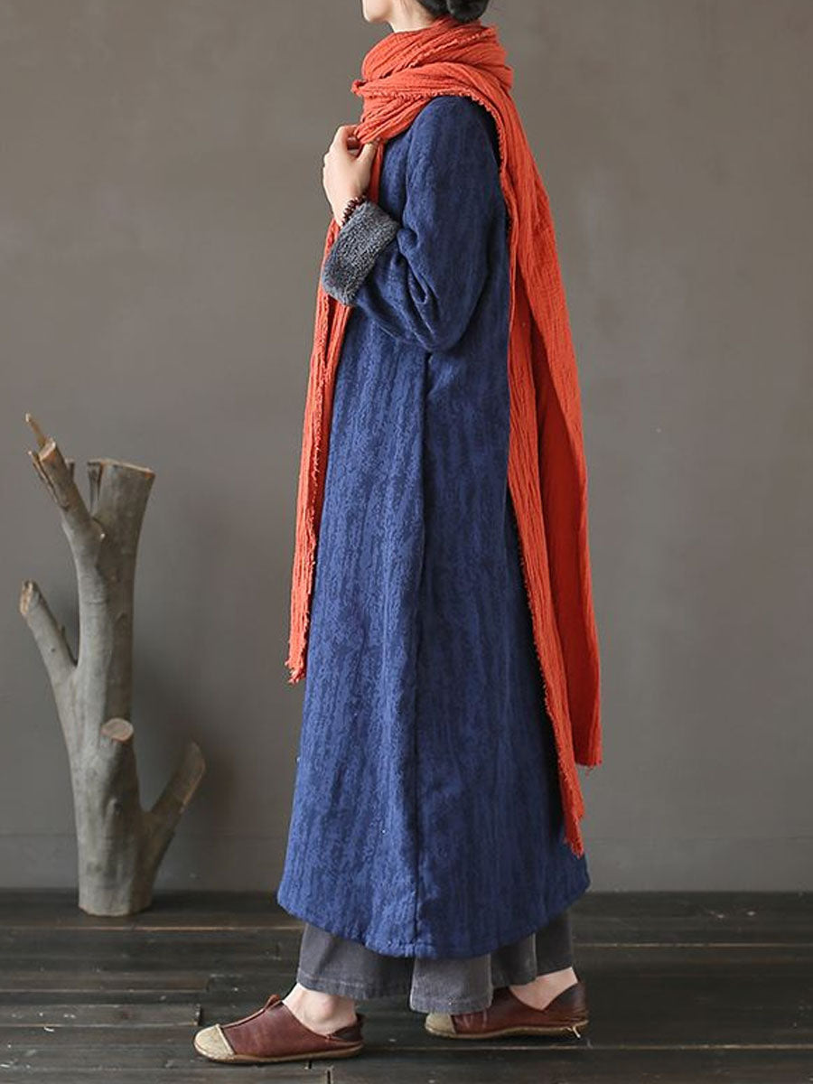 Women Ethnic Artsy Warm Solid Jacquard Long Dress