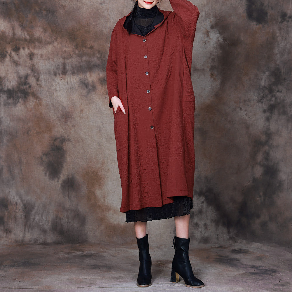 Manteau à capuche décontracté avec poche boutonnée pour femme, grande taille, automne