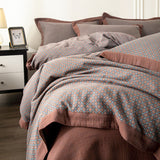 Ensemble de 4 pièces 100% coton, Double couche, housse de couette Simple, drap, couverture 