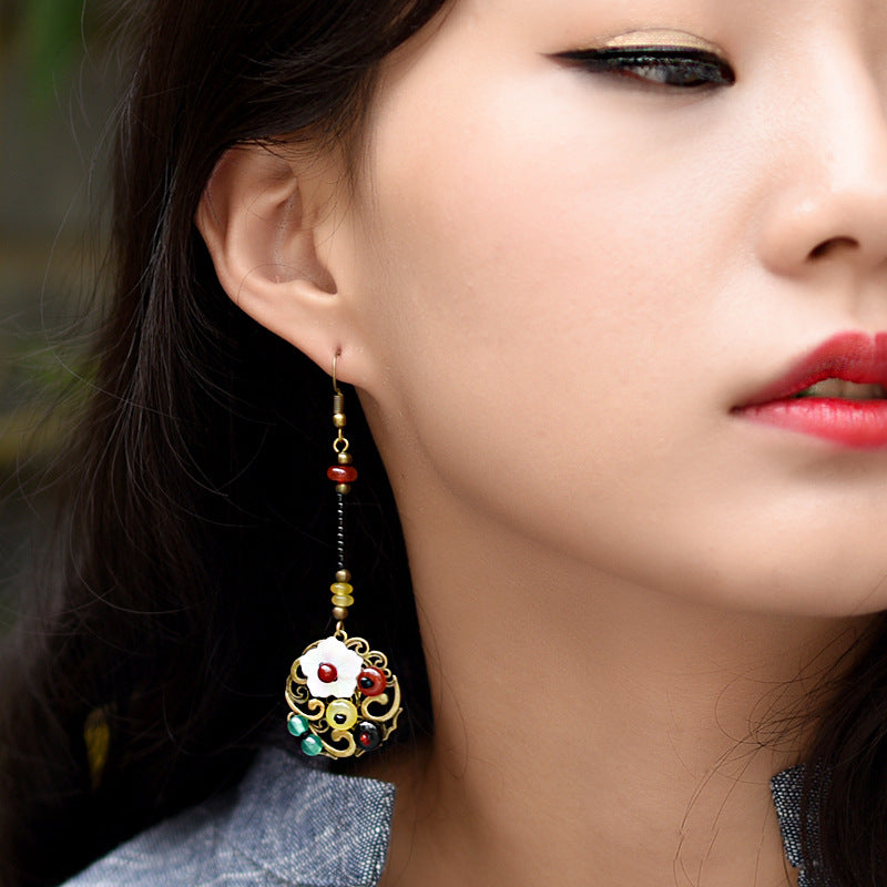 Fashion Retro Shell Flower Agate Earrings