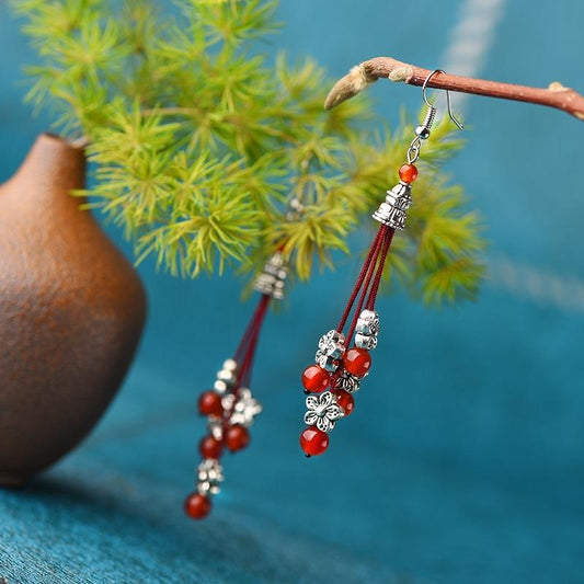 boucles d’oreilles vintage Miao Silver Red Bead Glass