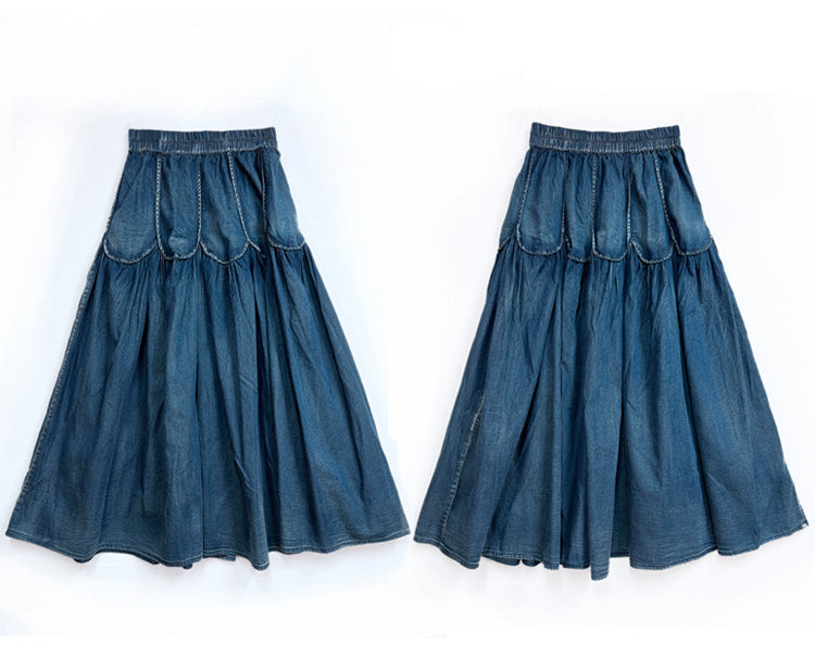 Retro Style Elastic Waist Slim Stitching Skirt