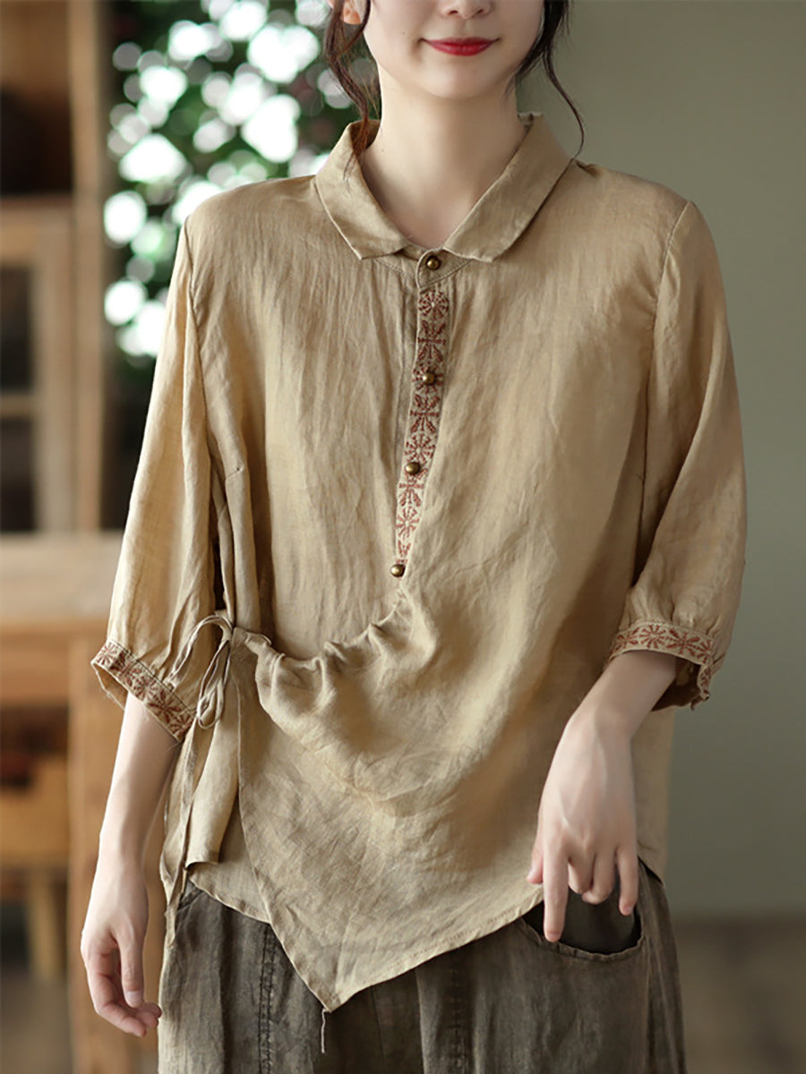 Summer Irregular Linen Vintage Women Loose Shirt