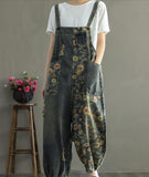 Retro Nostalgic Loose One-piece Printed Hole Denim Overalls