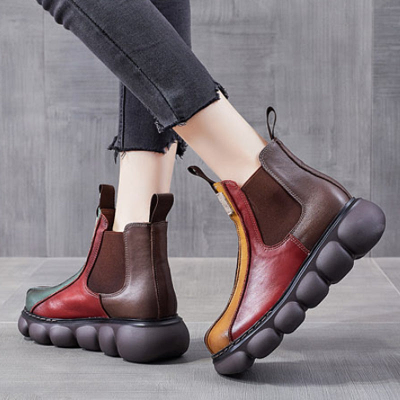 Women Winter Leather Color Block Martin Boots
